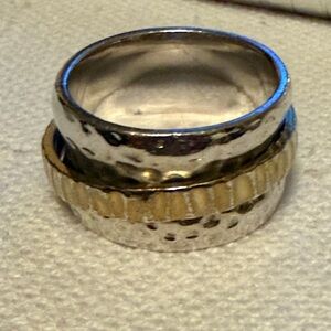 Silpada Hammered Wide Band Sterling Silver & Gold “Spinner” Ring